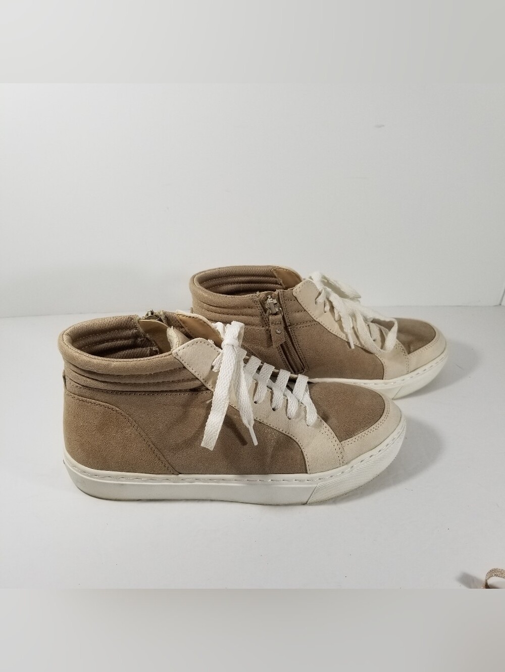 Dr Scholls Shoes Women's 7.5 M No Prob Lace Up Zip Side Sneaker Booties Taupe